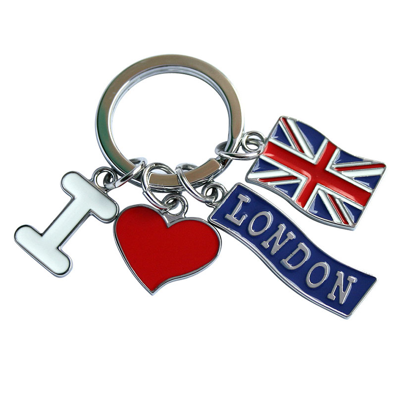 De levering van metalen sleutelring fabrikant creatieve verf sleutelhanger de vlag van de Verenigde Staten sleutelhanger rode sleutelhanger.