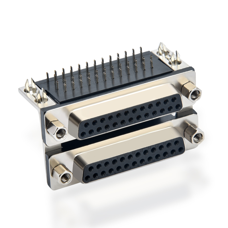 d sub 25-pins connector met dubbele poort haaks op de pcb mount vrouw op vrouw