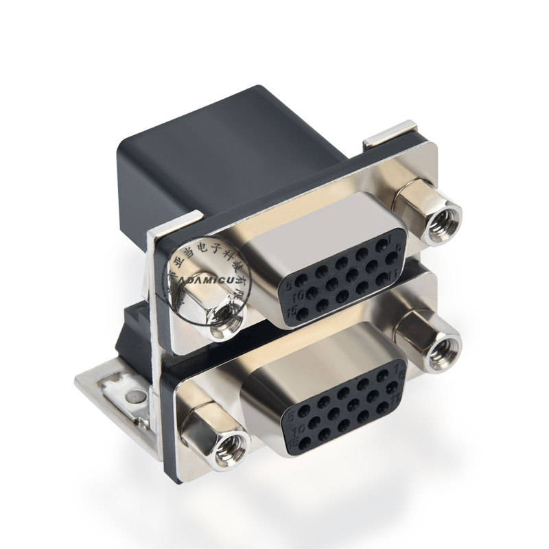 Rechte hoek pcb mount vrouw-vrouw 15-pins d sub dual-poort connector