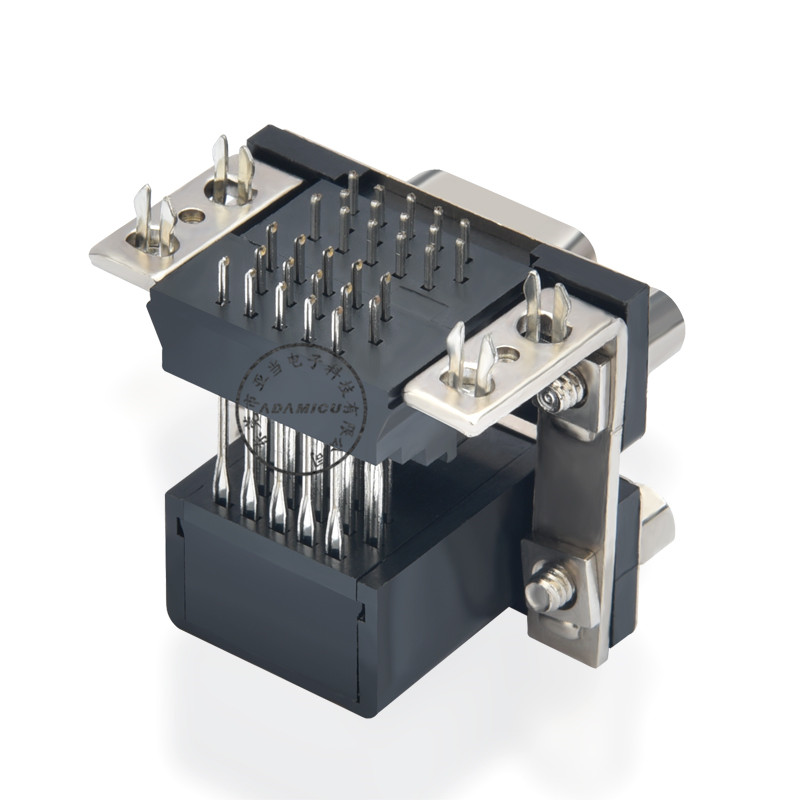 Rechte hoek pcb mount vrouw-vrouw 15-pins d sub dual-poort connector