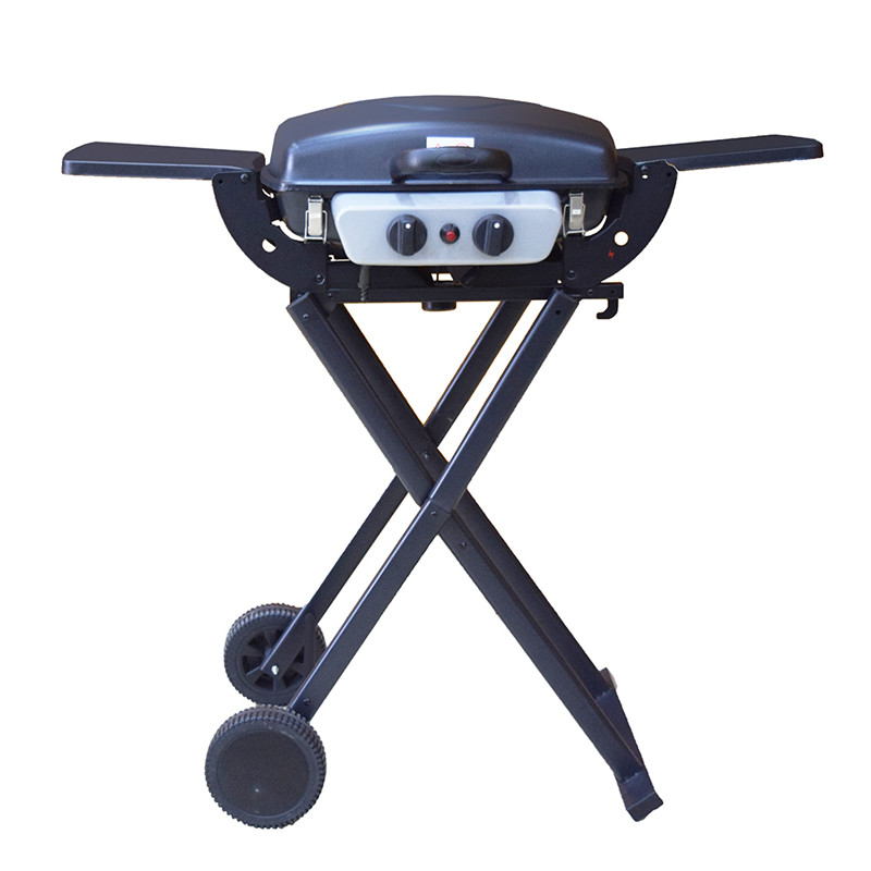 2 bunners outdoor camping draagbare bbq gas grill opvouwbare grill met trolley