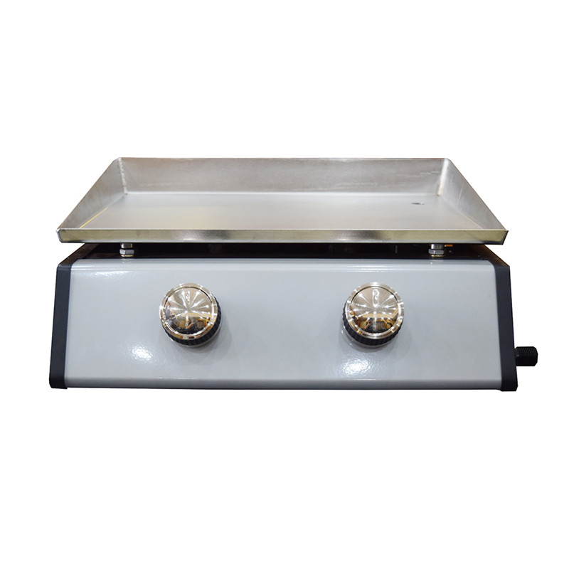 Draagbare outdoor gietijzeren plancha gasgrill 2 branders