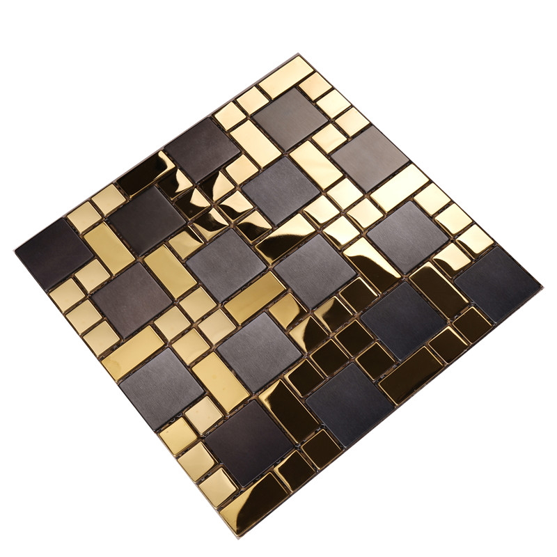 HSW18138 Vierkante mozaïektegels met zwarte mix en goud