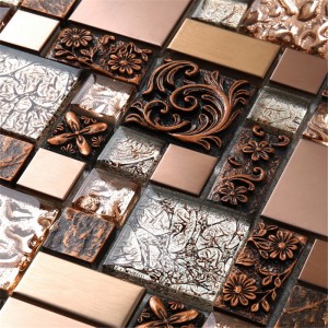 HXL09 Vierkant koper goud roestvrij staal Mozaïektegels Glazen tegels voor badkamer en keuken