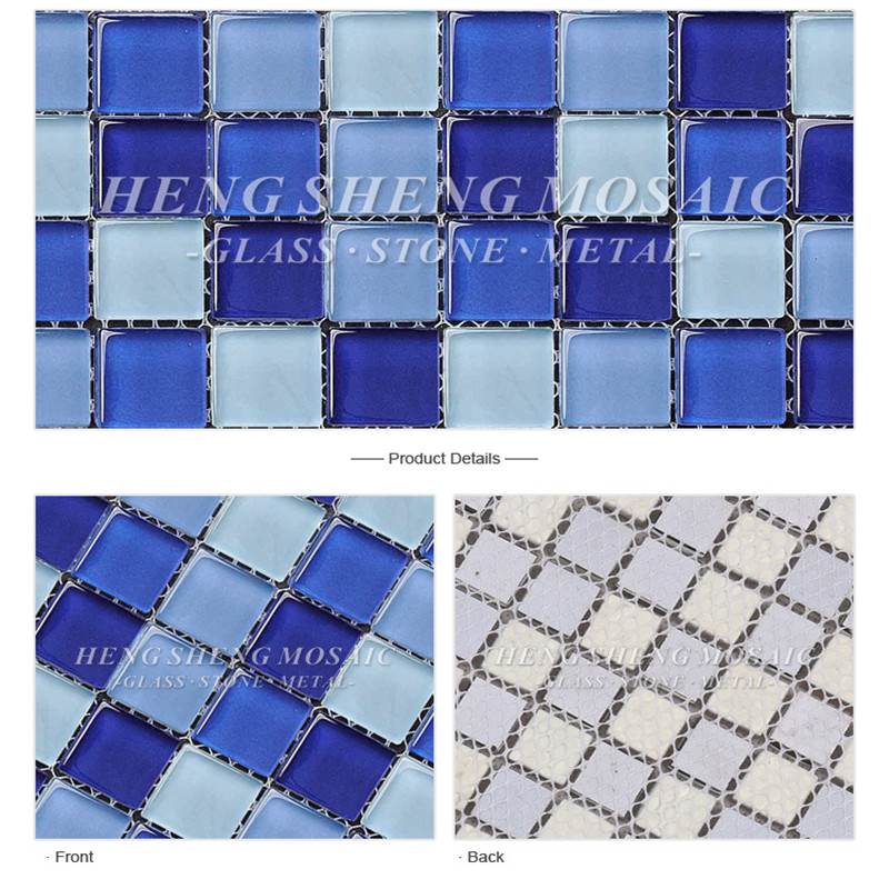 HXB104 antislip vierkante glasmozaïektegels voor goedkoop zwembadmozaïektegels blauw