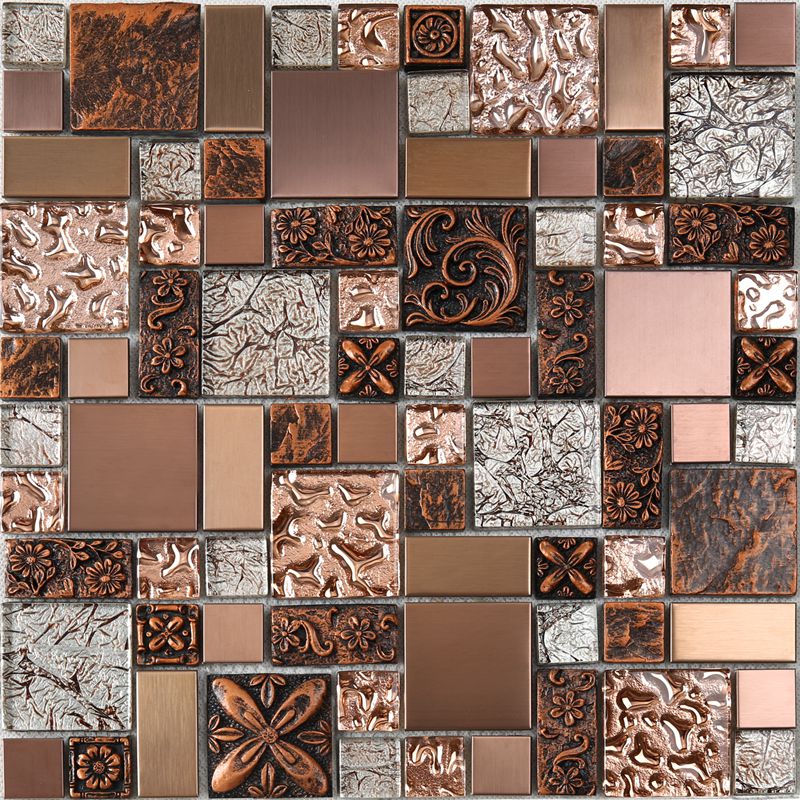 Luxe antieke Rose goud folie glas Carve hars keuken Backsplash mozaïek tegel