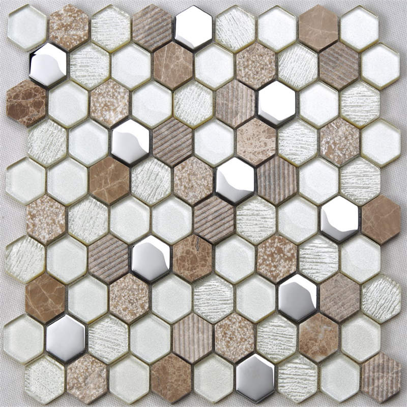 Glitter Verzilveren Gekleurde zeshoek Keramische wandtegel Keuken Backsplash Glasmozaïek