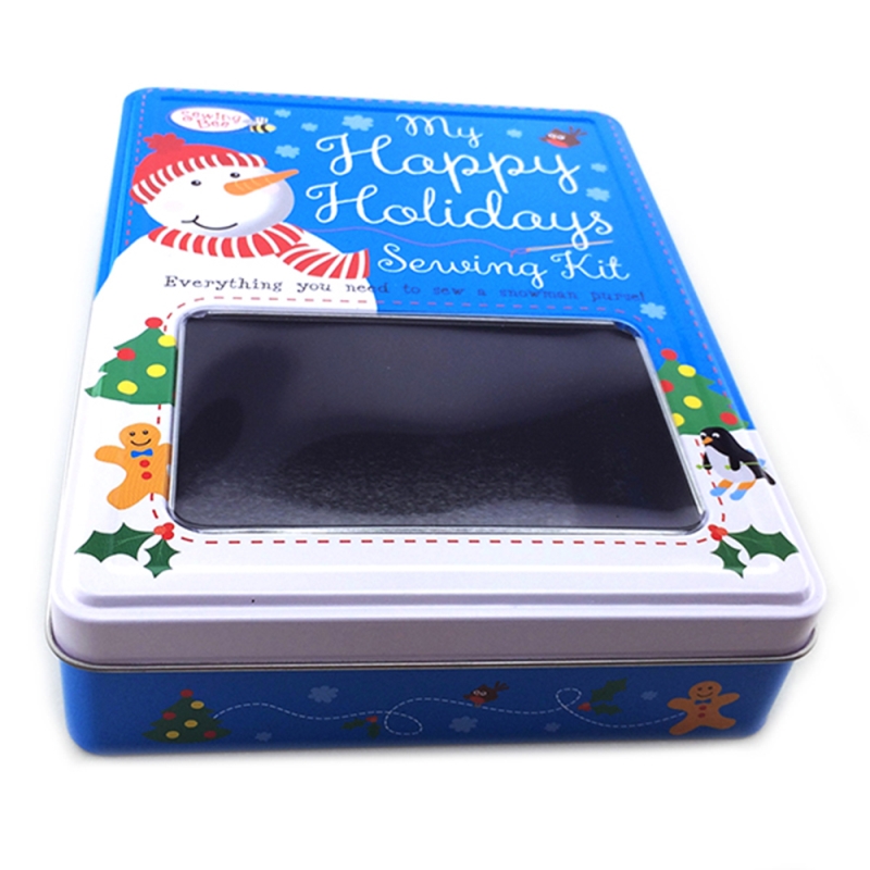 Nieuw design klein rechthoekig kerstcadeau blikken doosje met venster