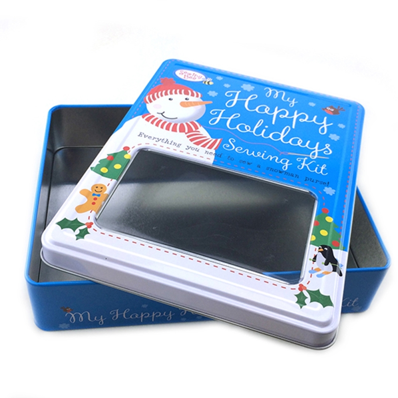 Nieuw design klein rechthoekig kerstcadeau blikken doosje met venster