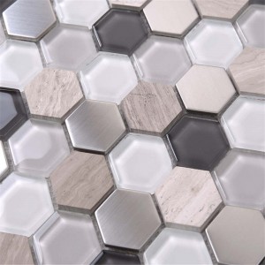 Hot Sale Mixed Marble Metal Hexagon Glass Mosaic Tile For Interior Decoration