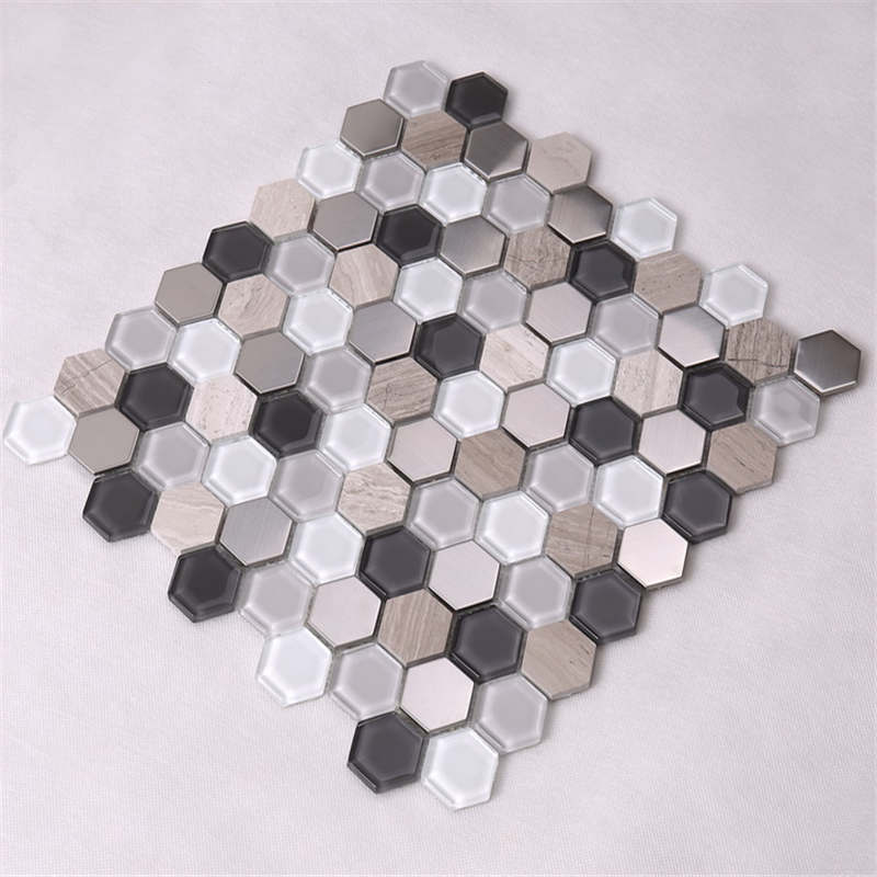 Hot Sale Mixed Marble Metal Hexagon Glass Mosaic Tile For Interior Decoration