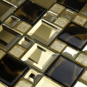 Bouwmateriaal Wanddecor Glanzend goud afgeschuinde spiegel Mozaïek glazen tegel