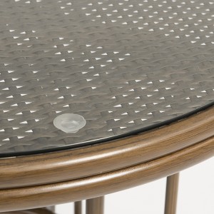 aluminium rotan ronde tafel meubels set met imitatie bamboe graan en gehard glas