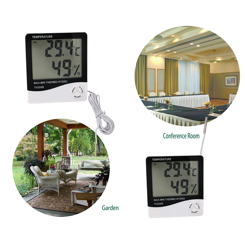 Hoge precisie Fabrieksprijs Geluid-licht Alarm LCD Thermo-hygrometer met externe sensor