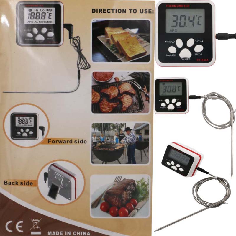 Digitale voedselthermometer met roestvrijstalen sonde Lcd-scherm Direct leesscherm