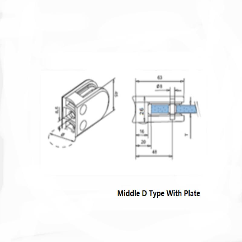 Roestvrij staal D Type glazen klem met plaat