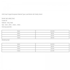 G80 Drop Forged European rateltype loadbinder met veiligheidshaken