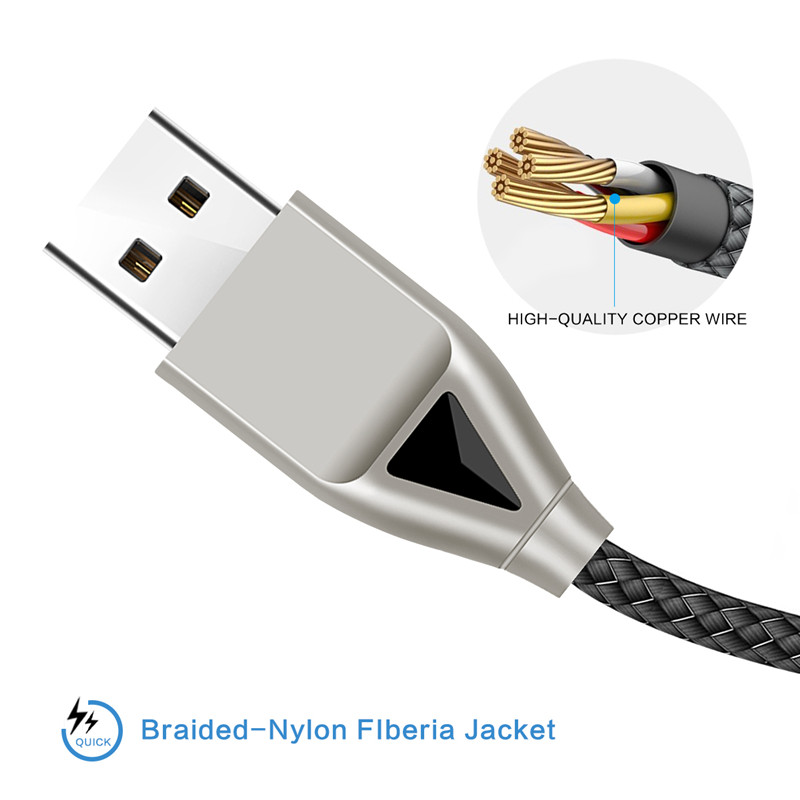 KPS-8449CB nylon USB-kabel-diamanten type-c / verlichting / micro
