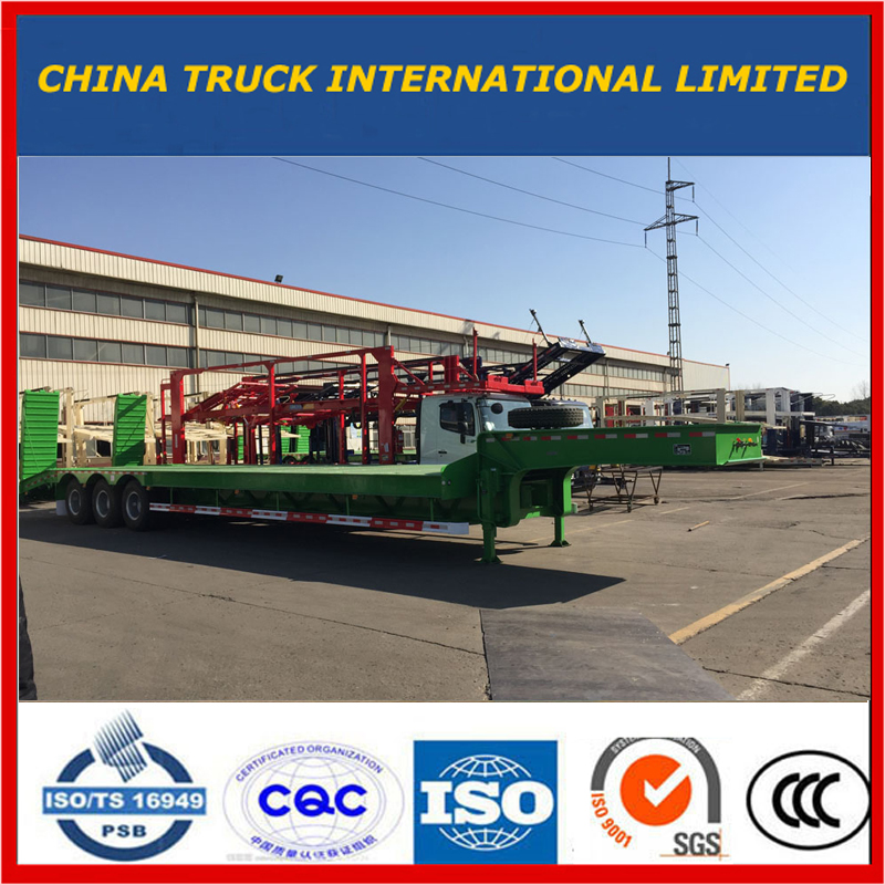 Groene 3 assen Graafmachine Transport Zwanenhals Lowboy Low Bed Lowbed Semi Trailer