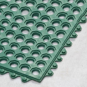 Groene kleur Anti-vermoeidheid Keukenmatras Rubberen vloermat met afvoergat