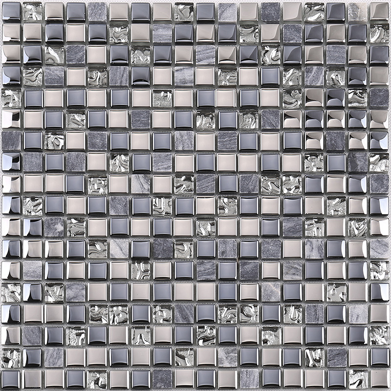 Hoge kwaliteit nieuwste ontwerp kristalglas mozaïek Mix steen metaal voor keuken Backsplash wandtegel glanzend zwart