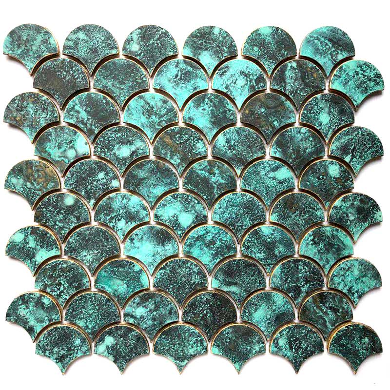 Cafe Green Subway Fan vormige vis schaal antieke metalen messing bronzen mozaïek wandtegels