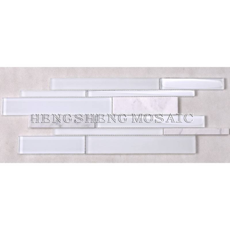 HSD131 Hot Sale nieuwste ontwerp wit Carrara marmer gemengd glas mozaïek keuken Backsplash metro tegel