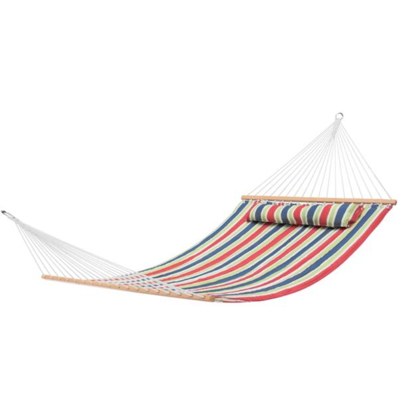 Dubbellaags Braziliaanse hangmat met houten - twee persoons bed voor achtertuin, veranda, buiten en binnen gebruik - zacht geweven katoen voor ultiem comfort - handgemaakt
