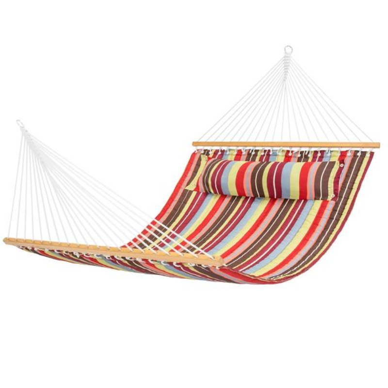 Dubbellaags Braziliaanse hangmat met houten - twee persoons bed voor achtertuin, veranda, buiten en binnen gebruik - zacht geweven katoen voor ultiem comfort - handgemaakt