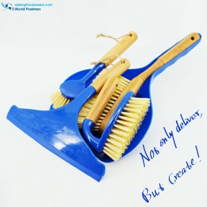 Akbrand huishoudelijke bamboe handvat reinigingsborstels set 4in1 in diepblauwe kleur