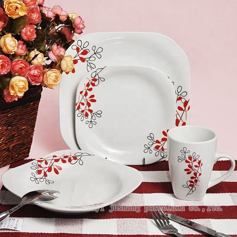 servies16-delig porseleinen dinerset met print-embleem