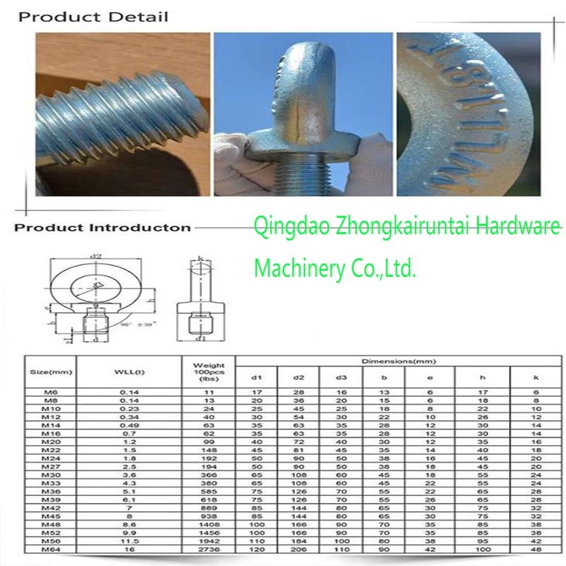Professionele productie OEM hijsoogbout voor maritieme hardware