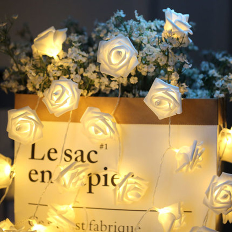 10 / 20LEDs Batterij-aangedreven LED Rose Flower Lichtslingers Kerst Fairy Light Valentine Bruiloft Feestdecoratie