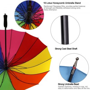 16 ribben auto open promotie paraplu frame Regenboog kleur compacte custom rechte paraplu