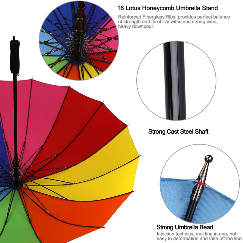 16 ribben auto open promotie paraplu frame Regenboog kleur compacte custom rechte paraplu