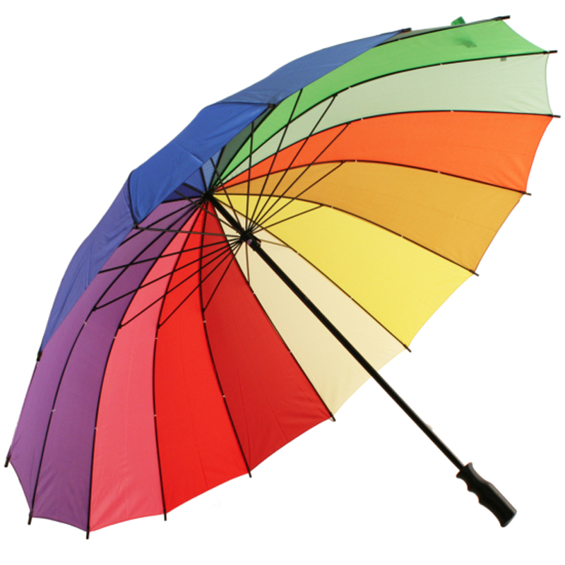 Kleurrijke aangepaste logo regenboog waterdichte golfparaplu voor promotie