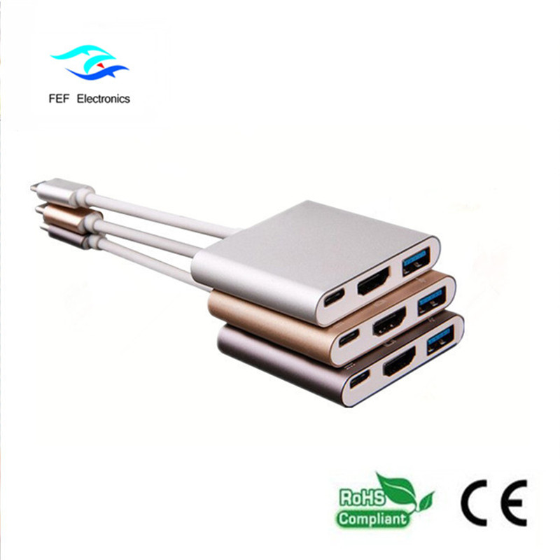 USB type c naar usb3.0 female + HDMI female + PD converter metal case FEF-USBIC-005A