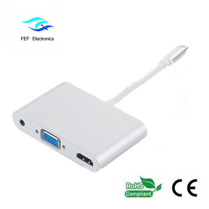 mini displayport / USB 3.1 type c naar HDMI + VGA vrouwelijk + audio Code: FEF-DPIC-016