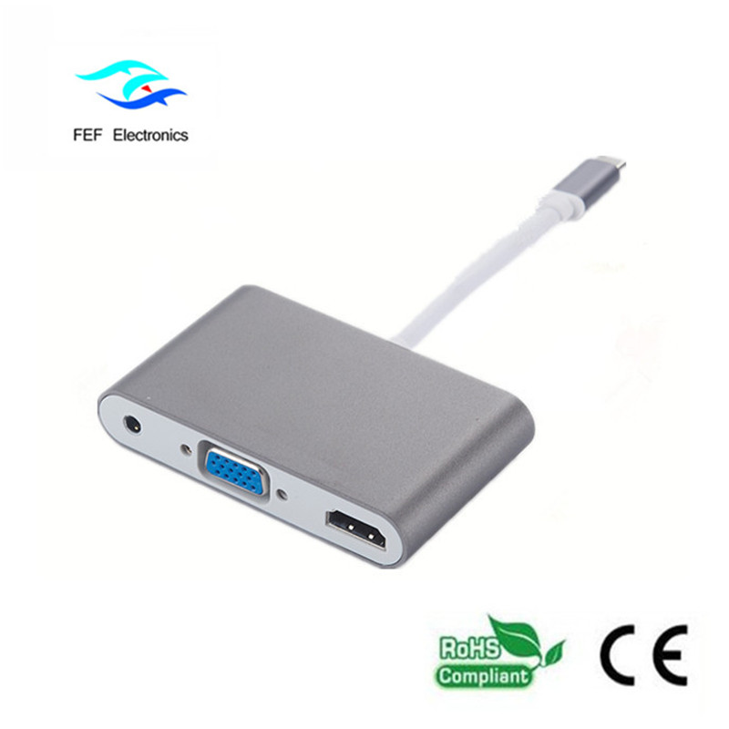 mini displayport / USB 3.1 type c naar HDMI + VGA vrouwelijk + audio Code: FEF-DPIC-016