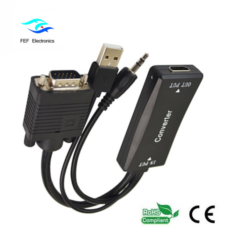VGA mannelijk naar HDMI vrouwelijk + Audio + USB-voeding Code: FEF-HIC-011
