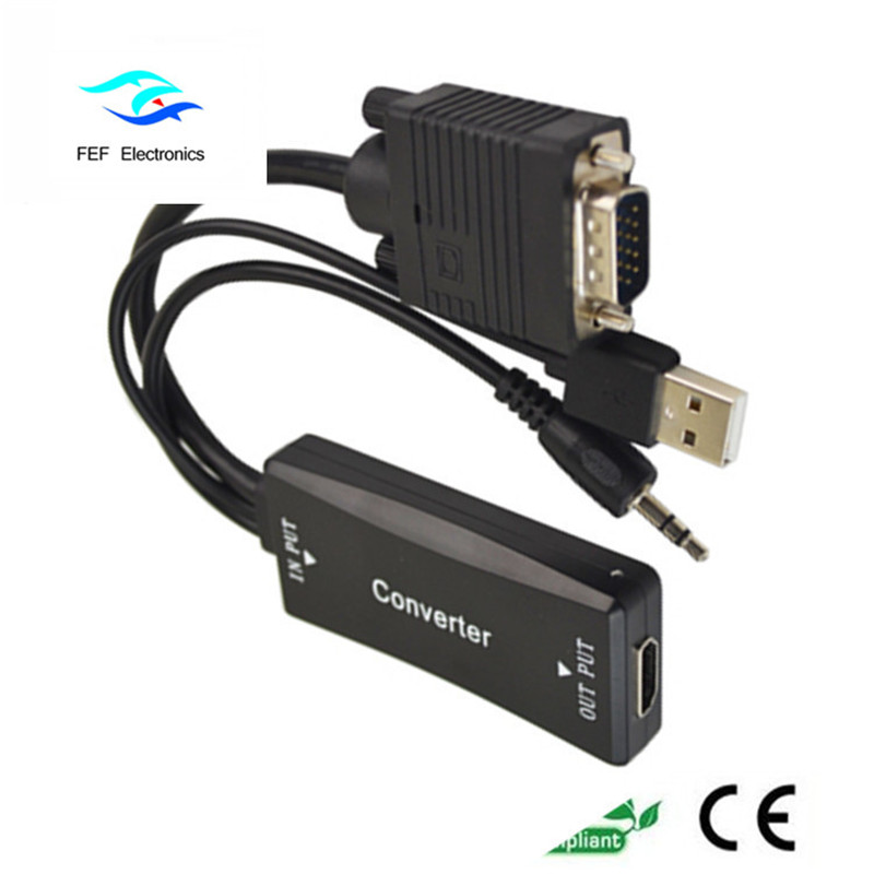 VGA mannelijk naar HDMI vrouwelijk + Audio + USB-voeding Code: FEF-HIC-011