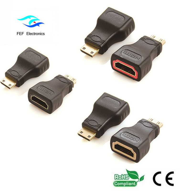 HDMI female naar mini HDMI male adapter goud / vernikkeld Code: FEF-H-022