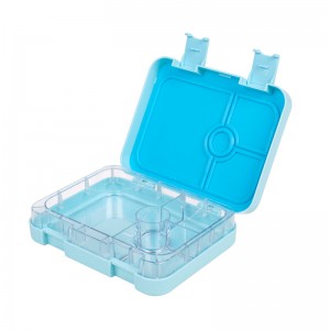 Lekvrije Bento lunchbox voor kinderen en volwassenen, blauwe kleur, 4 compartimenten