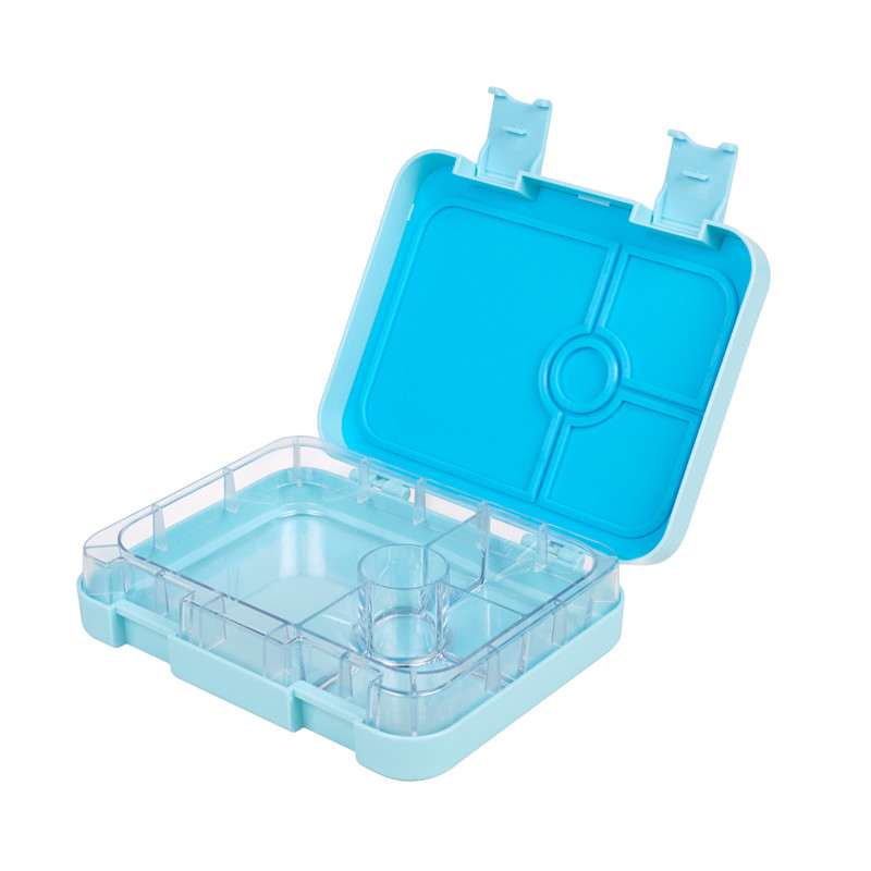 Lekvrije Bento lunchbox voor kinderen en volwassenen, blauwe kleur, 4 compartimenten