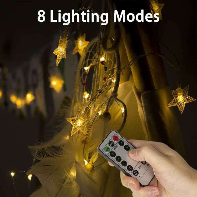 Lichtslingers, Rymbo 34ft Indoor / Outdoor Stervormige lichten LED Warm Wit Twinkle Lights u0026 USB Powered u0026 Transparant String Kabel u0026 Remote Adapter