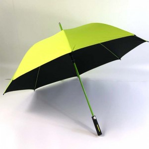 Custom kleurrijke fiberglas frame lange steel rechte winddichte golfparaplu