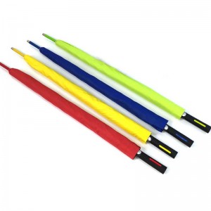 Custom kleurrijke fiberglas frame lange steel rechte winddichte golfparaplu