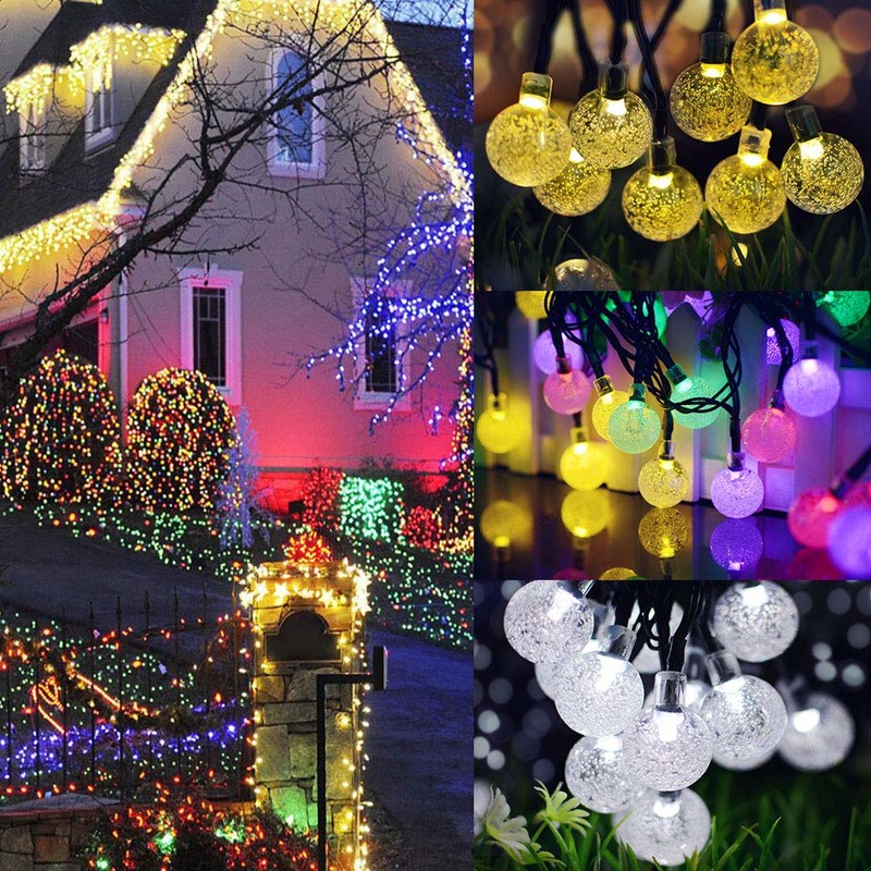 solar lamp string 50 LED bubble crystal bol 7 m / 23 ft 8 mode Kerstverlichting geschikt voor buiten Kerst landschap tuin binnenplaats familie vakantie pad gazon partij versierd witte lichten