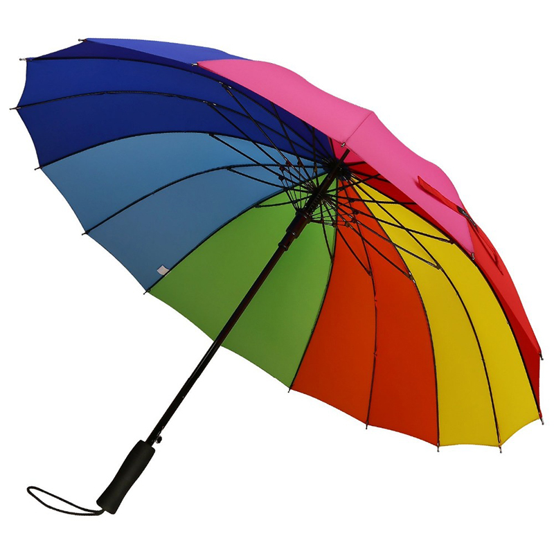 Groothandel regenboog merchandise geschenken pongee stof 16K rechte automatische regenparaplu