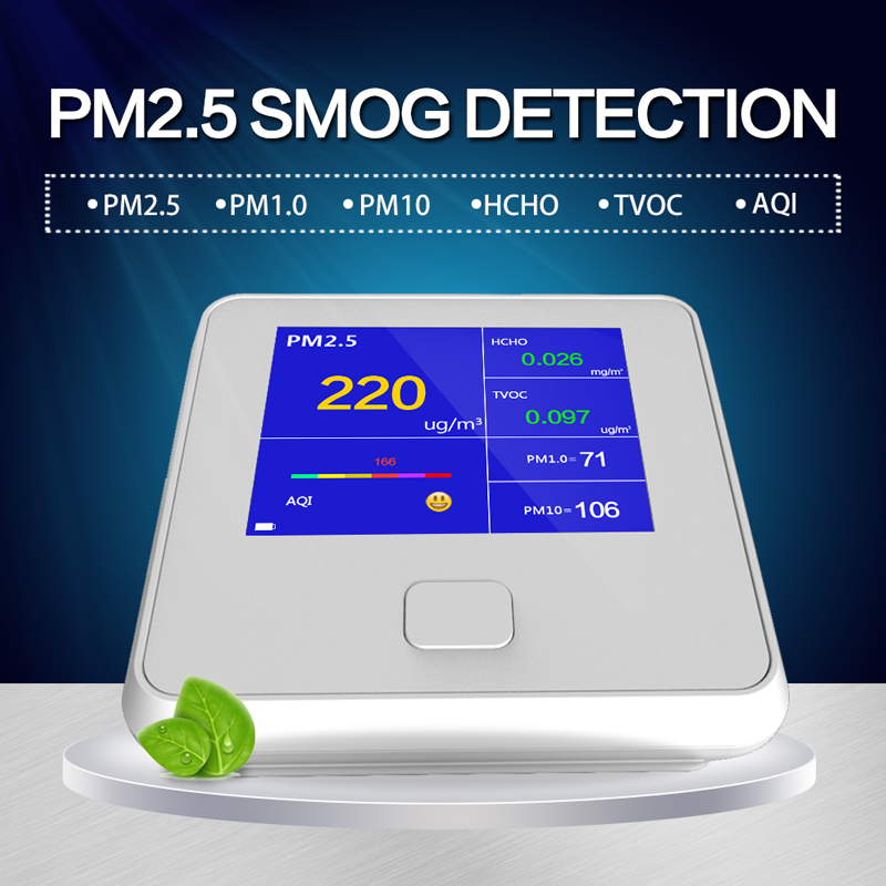 Luchtkwaliteitsmonitor Indoor Outdoor Digitale PM2.5 Gasanalysator TVOC HCHO AQI PM10 Tester Luchtanalyseapparatuur met oplaadbare batterij